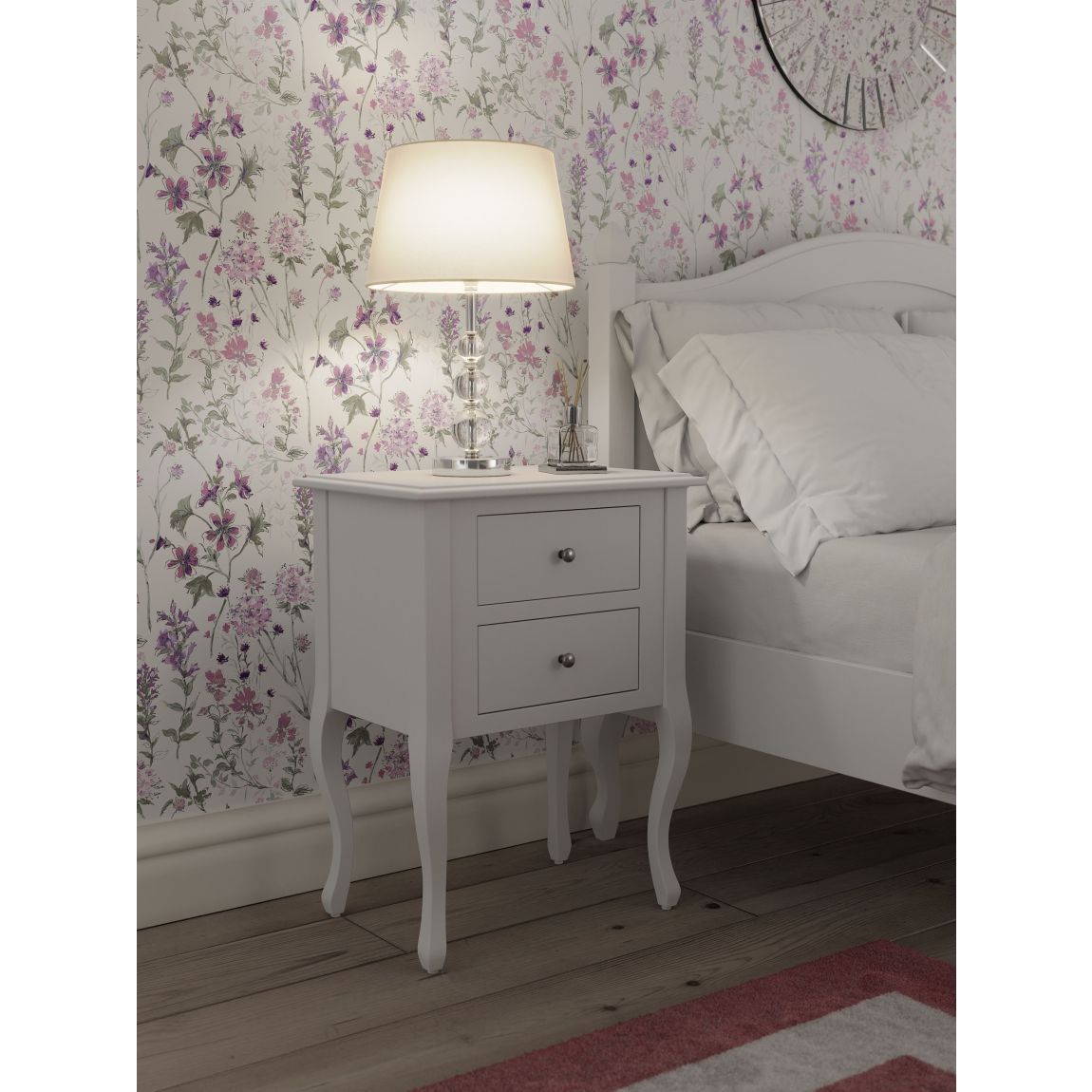 Rosalind Cotton White 2 Drawer Side Table main product photo