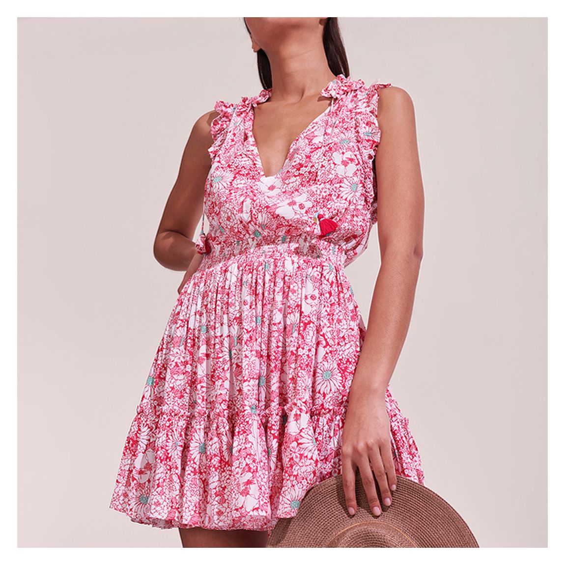 MINI DRESS TRINY V PINK MID 70'S GARDEN VISCOSE M main product photo