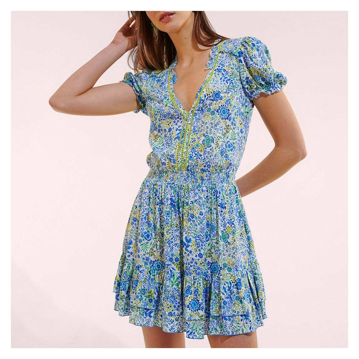MINI DRESS BIBI V WHITE BLUE NATURE VISCOSE L main product photo
