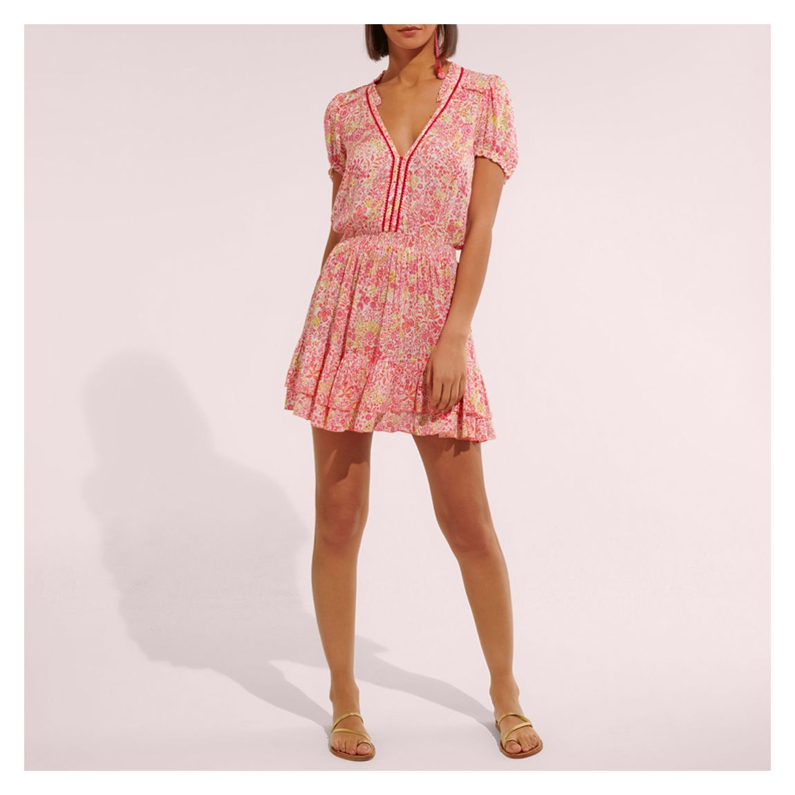 MINI DRESS BIBI V WHITE PINK NATURE VISCOSE L main product photo