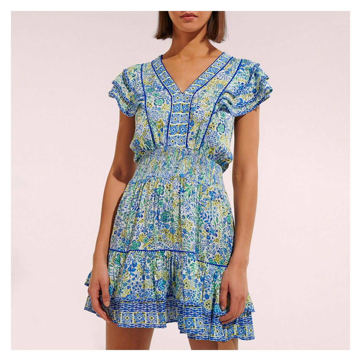 MINI DRESS CAMILA V WHITE BLUE NATURE VISCOSE M main product photo