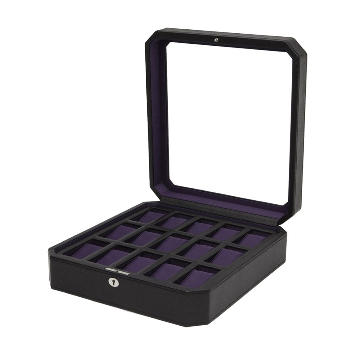 Black/Purple Windsor Vegan Leather 15 Piece Watch Box main product photo