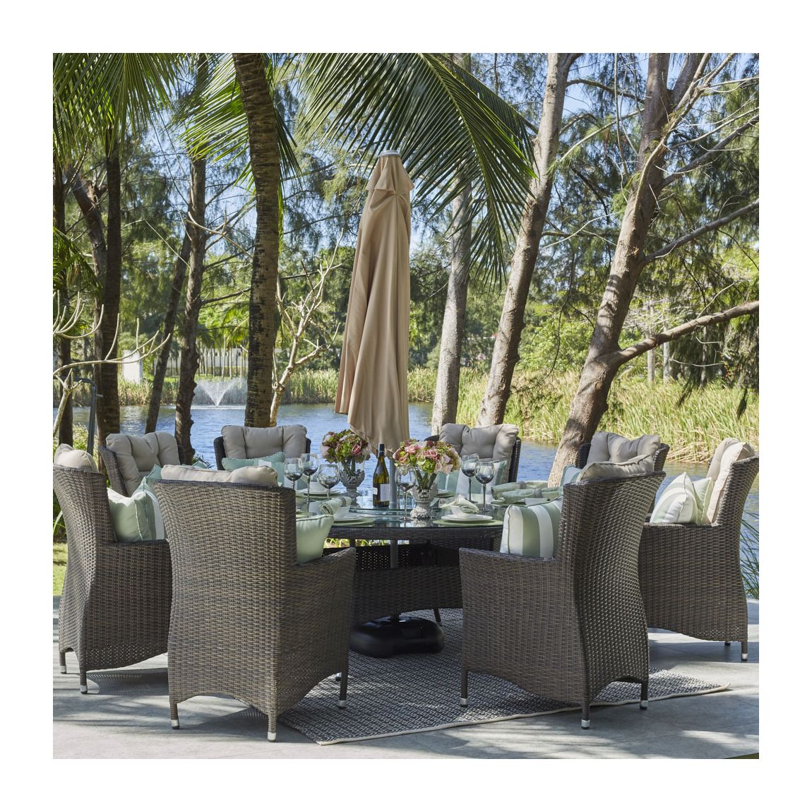 8 Seat Round - Dining Table with Turnbury Chair - Brown main product photo