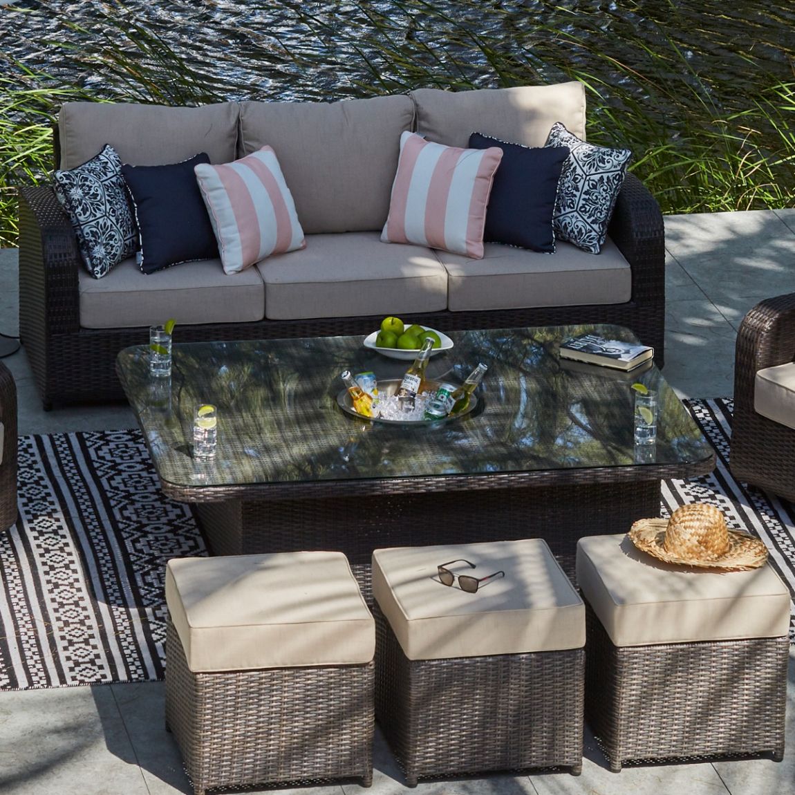 Windsor 42 - 3 seat sofa, rising table & 5 footstools main product photo