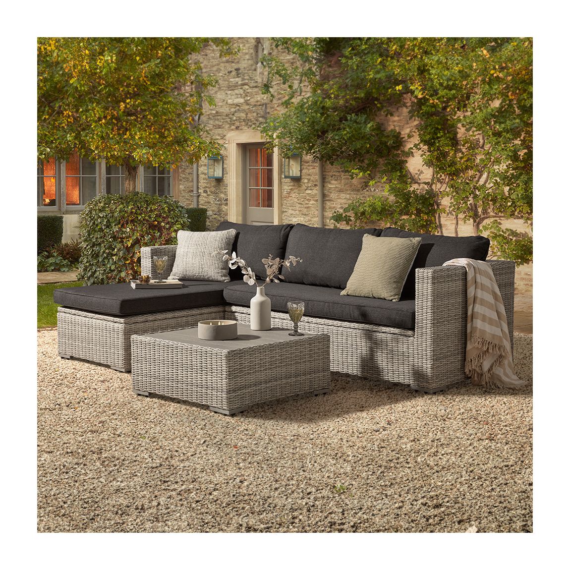 Elio Rattan Storage Chaise Sofa - Light Grey (coffee table not included) main product photo