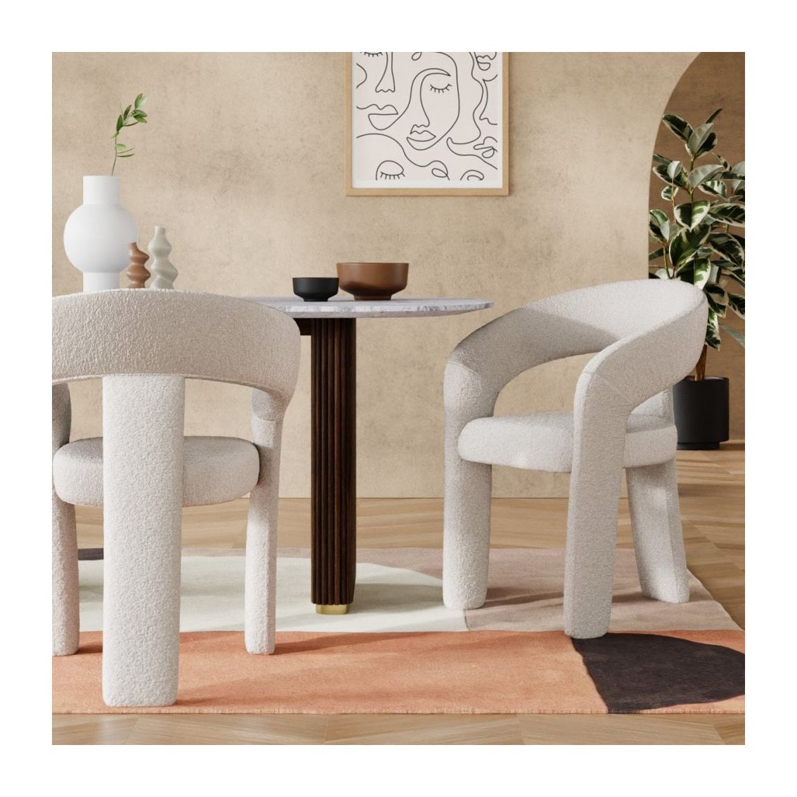 Bellamy Carver Dining Chair, Ivory White Teddy Boucle main product photo