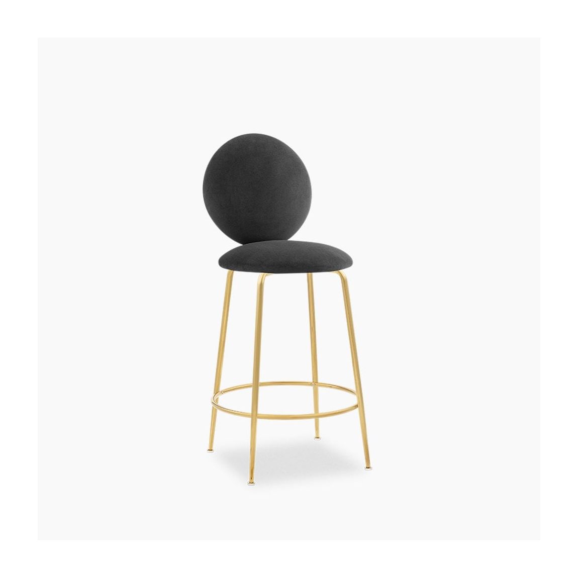 Regent Kitchen Stool With Backrest, Grey Sustainable Velvet & Brass main product photo
