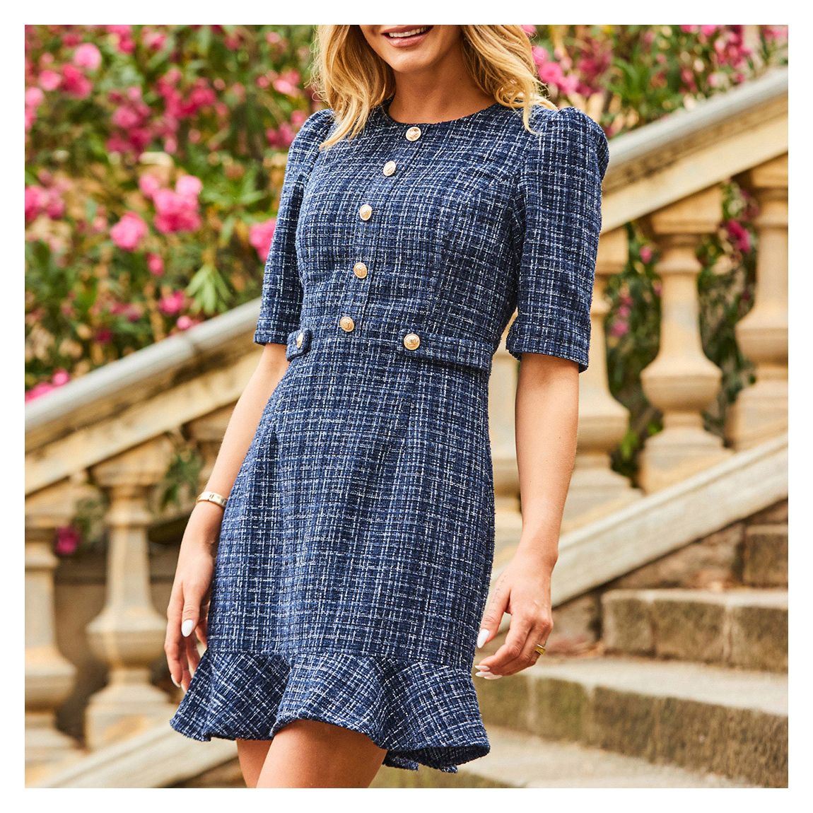 Navy Boucle Shift Dress main product photo
