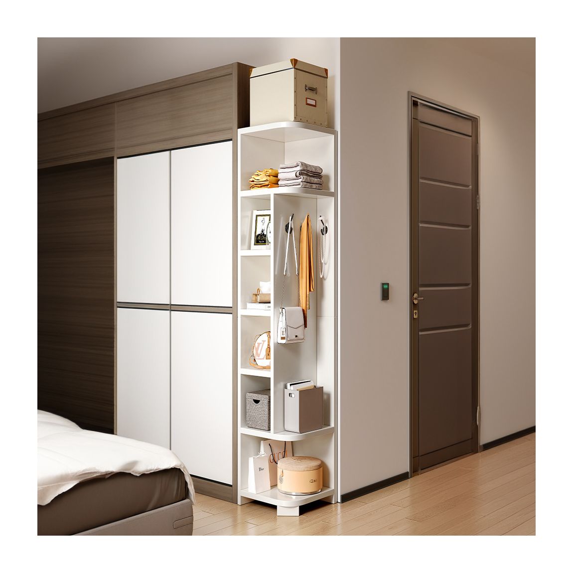 White Open-Style Corner Rack with 3 Hooks main product photo