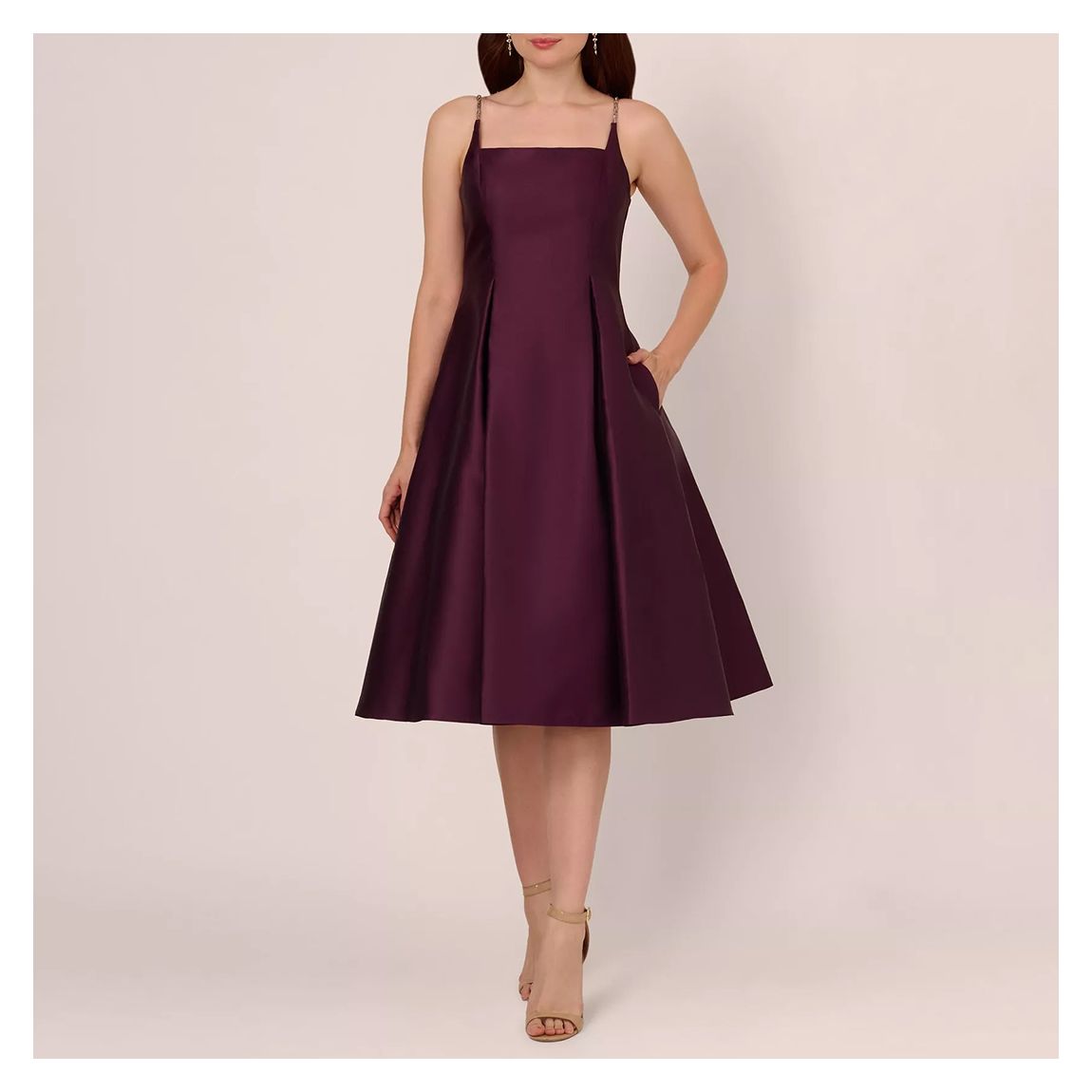 Maroon Square Neck A-Line Dress main product photo