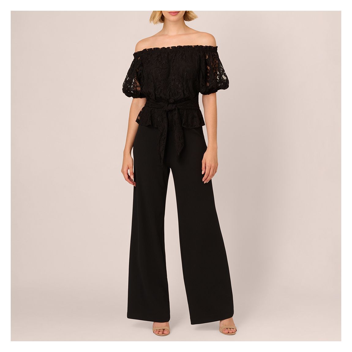 Black Lace Tie Waist Jumpsuit main product photo