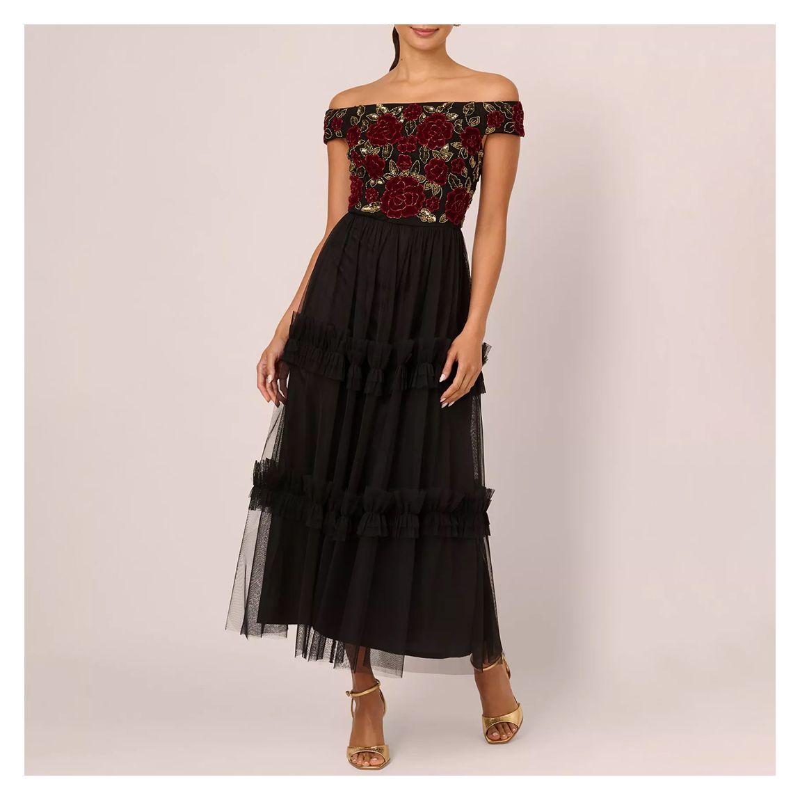 Black/Red Off Shoulder Ruffle Dress main product photo