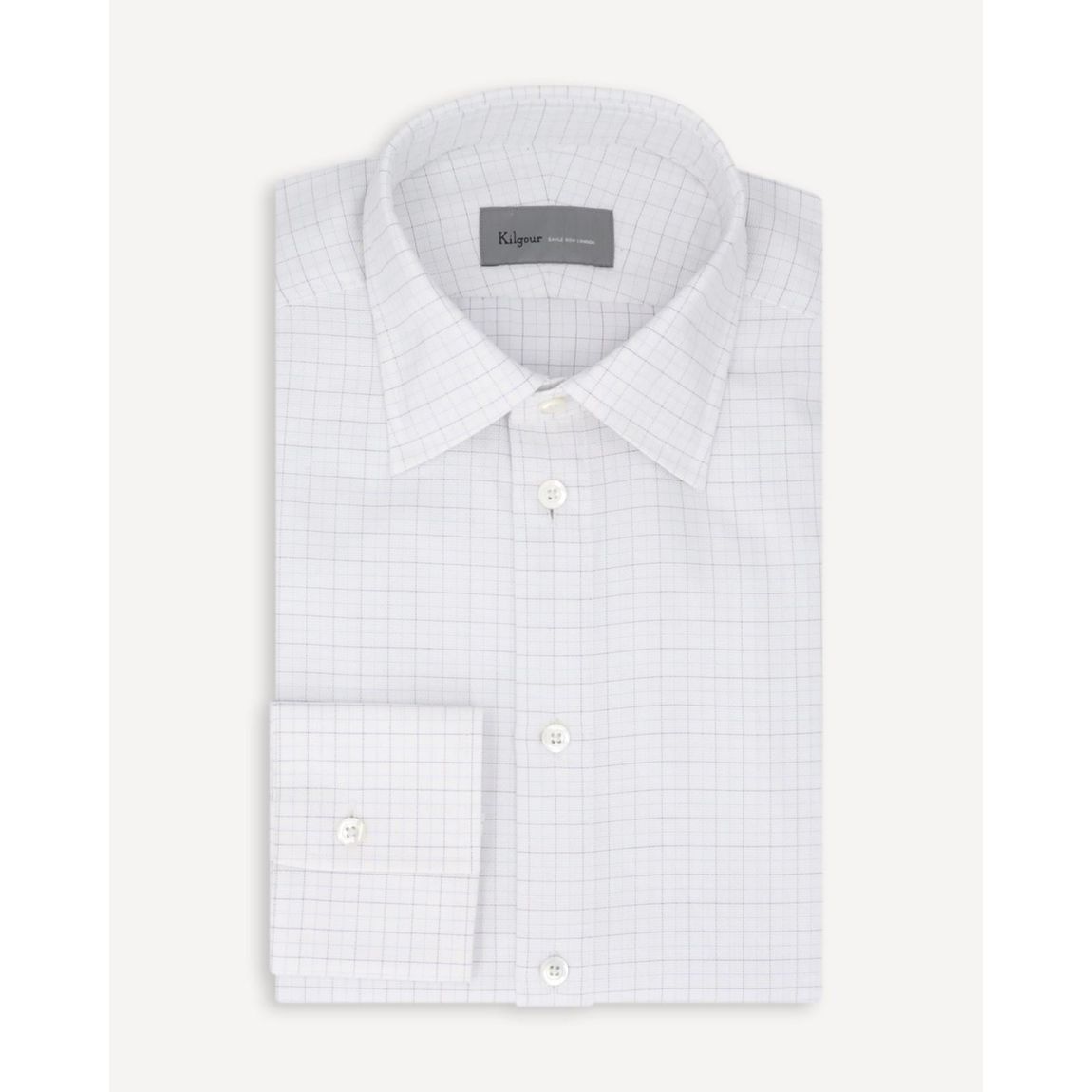 KILGOUR White and Royal Blue Micro Check Regular Collar Shirt main product photo