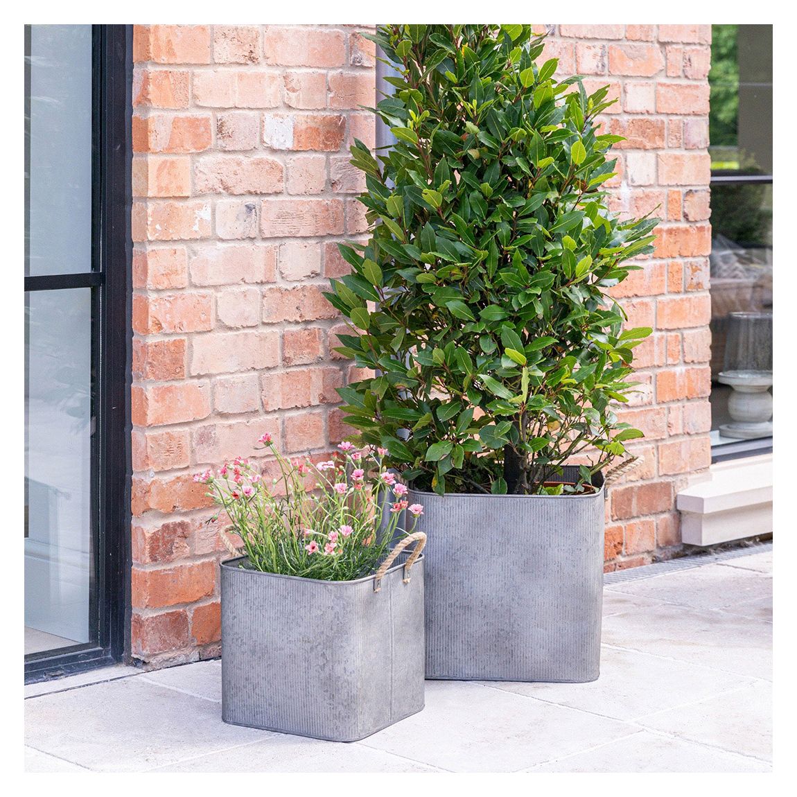 Galvanised Rope Handle Square Planter, Set of Two main product photo