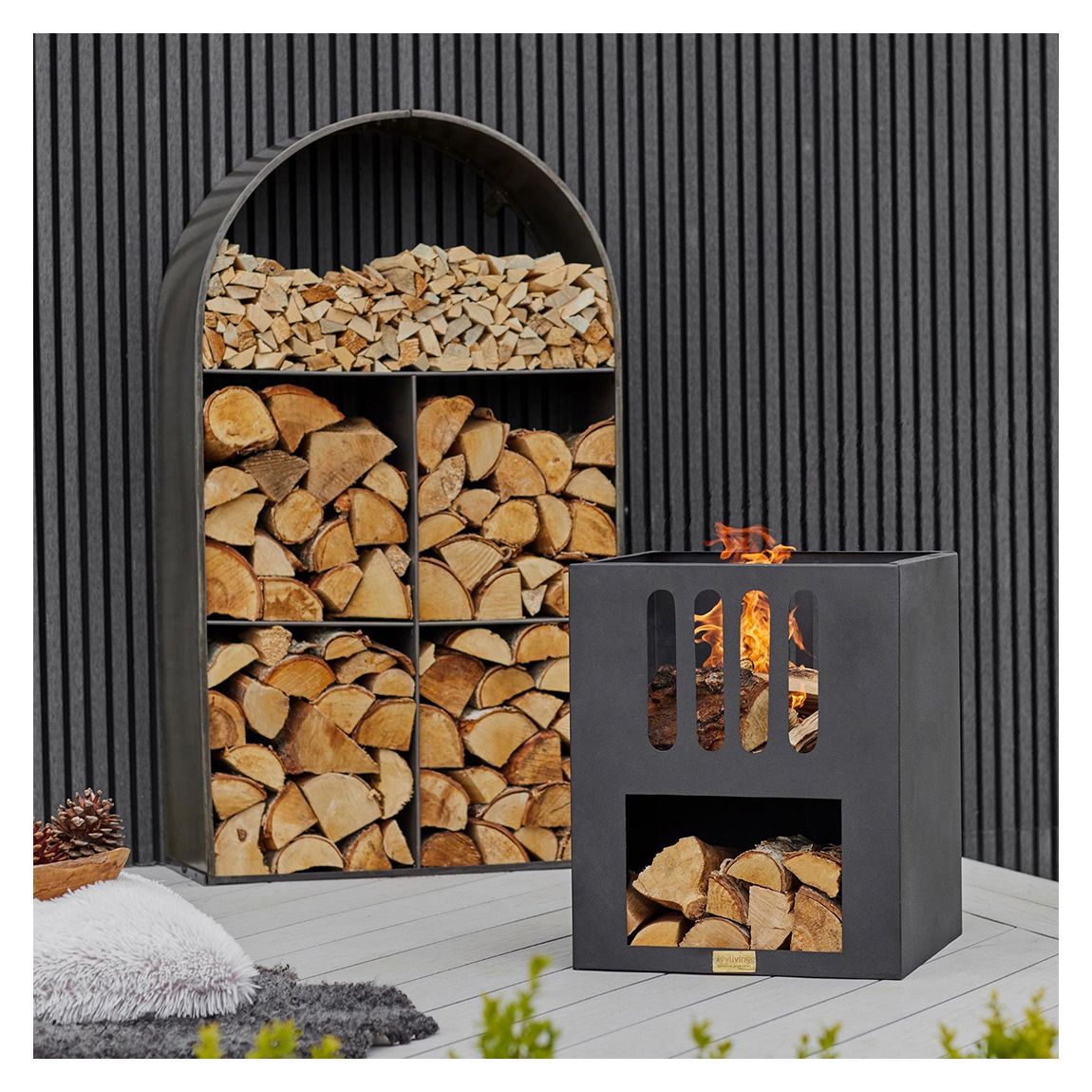 Outdoor Libra Contemporary Fire Pit in Matt Black H55CM W45CM main product photo