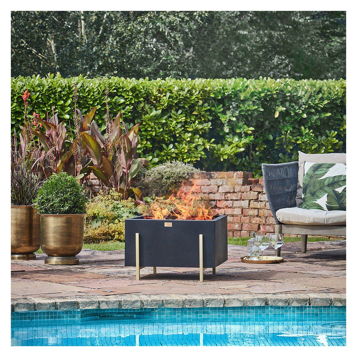 Orion Fire Pit in Matt Black/Antique Gold, H40CM W58CM main product photo