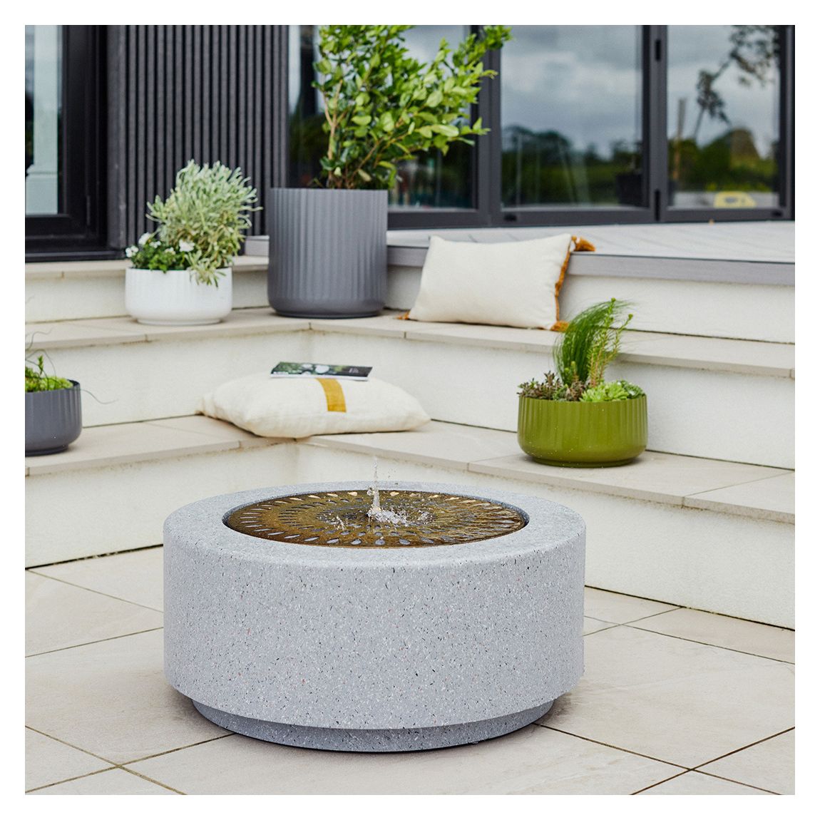 Solis Large Water Feature with Light Display in Terrazzo & Brass main product photo