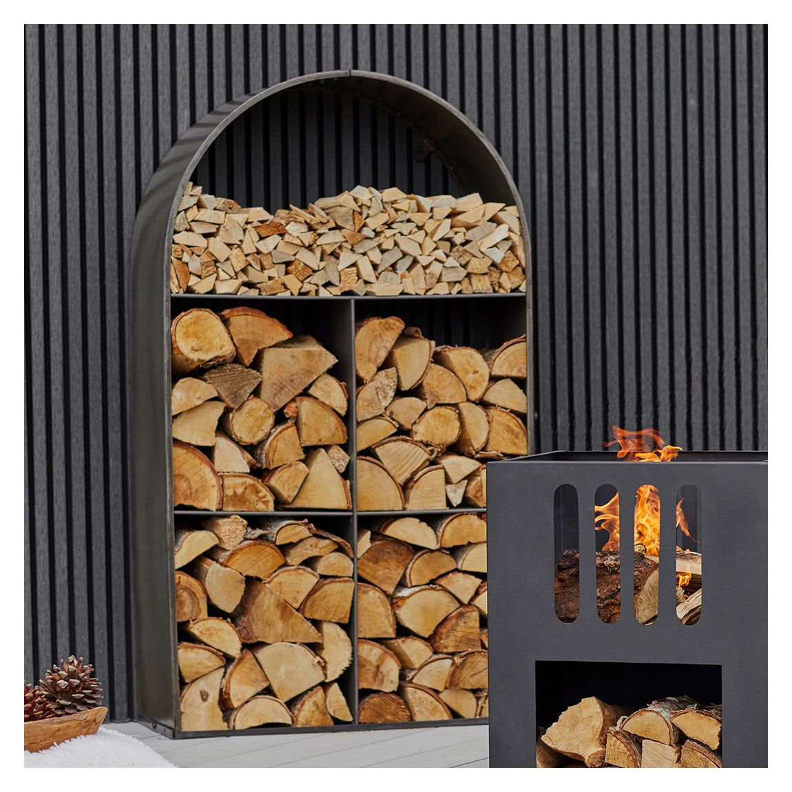 Archway Sculptural Log Storage Natural Black, H125cm W73cm main product photo