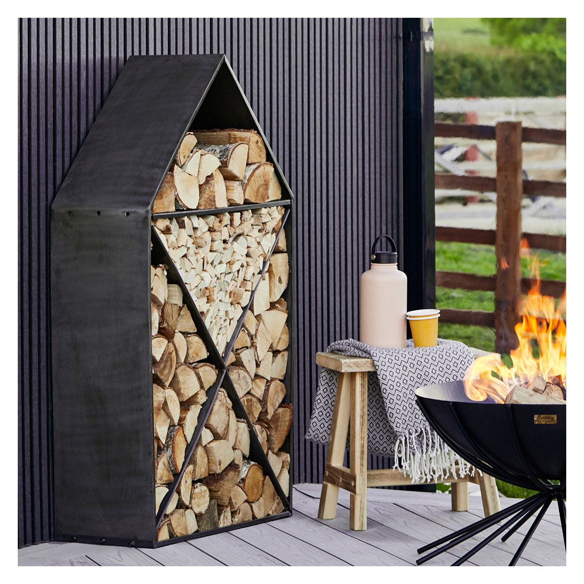 House Sculptural Log Storage Natural Black, H125cm W70cm main product photo