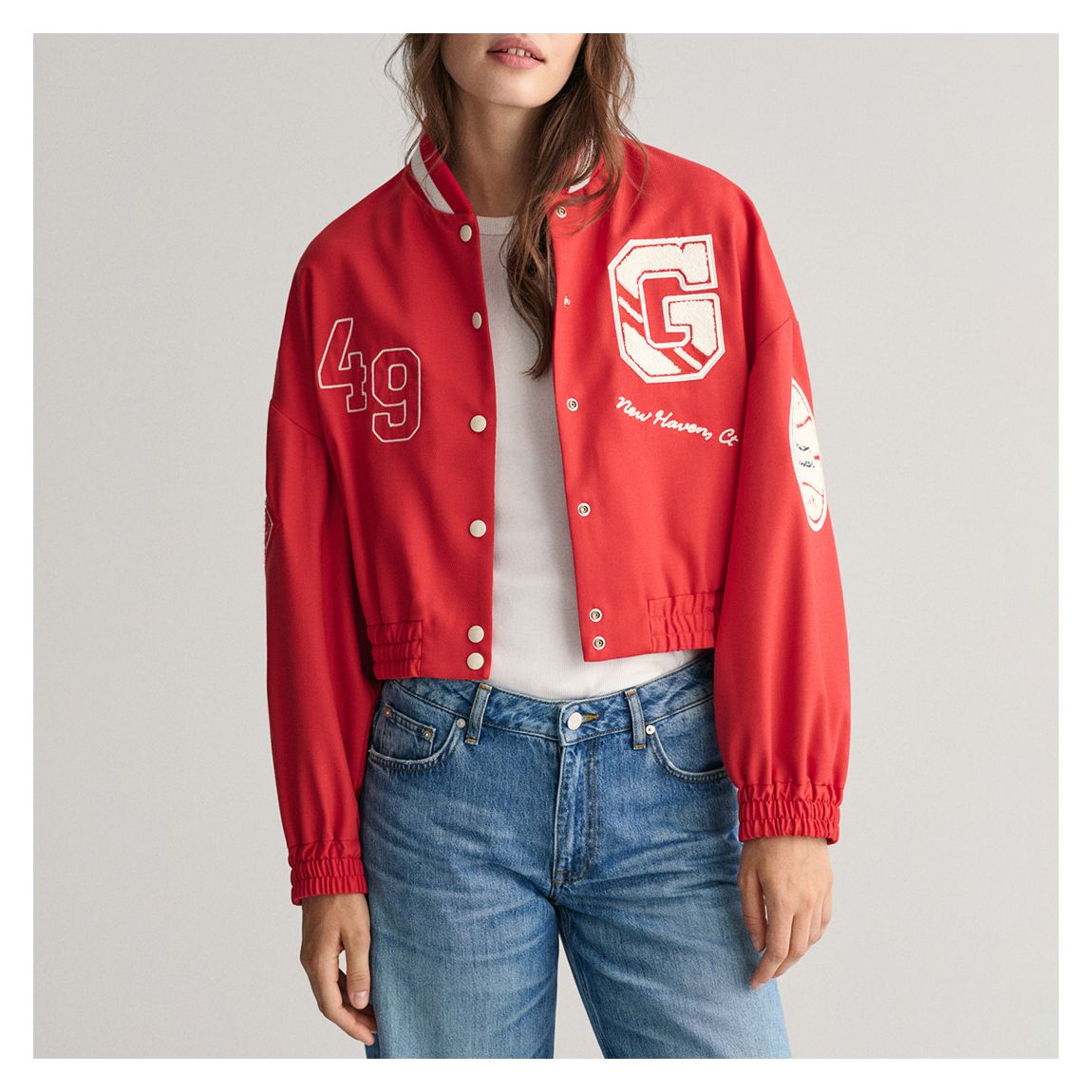 Scarlet Cropped Varsity Jacket main product photo