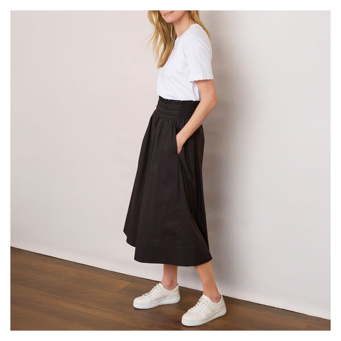Black Nylah Smocked Midi Skirt main product photo