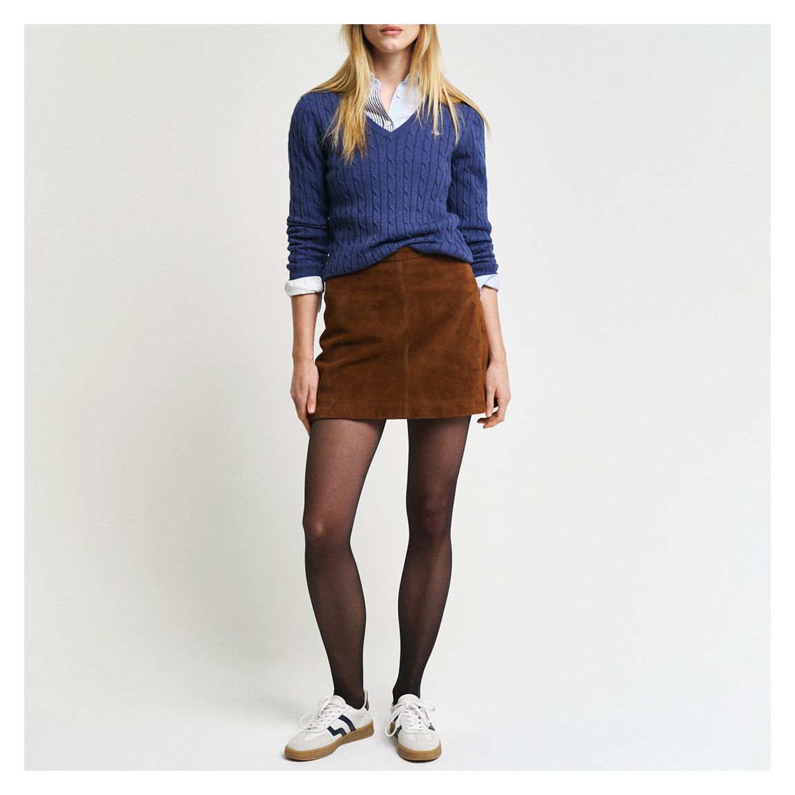 Light Navy Stretch Cable V-Neck Knit main product photo