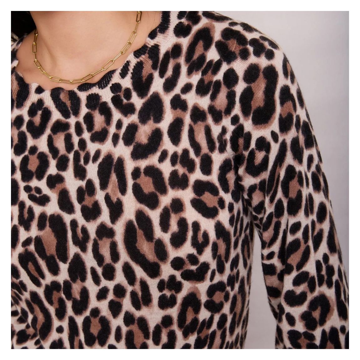 Brown Leopard Fleurine Scallop Jumper main product photo