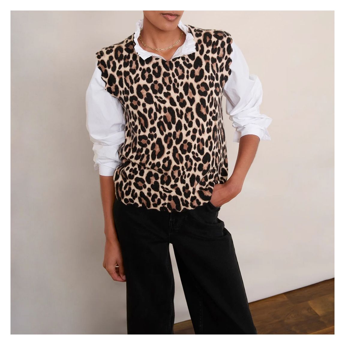 Brown Leopard Fleurine Scallop Vest main product photo