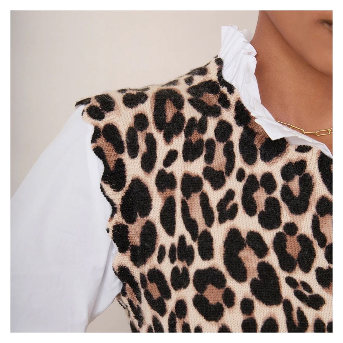 Brown Leopard Fleurine Scallop Vest main product photo
