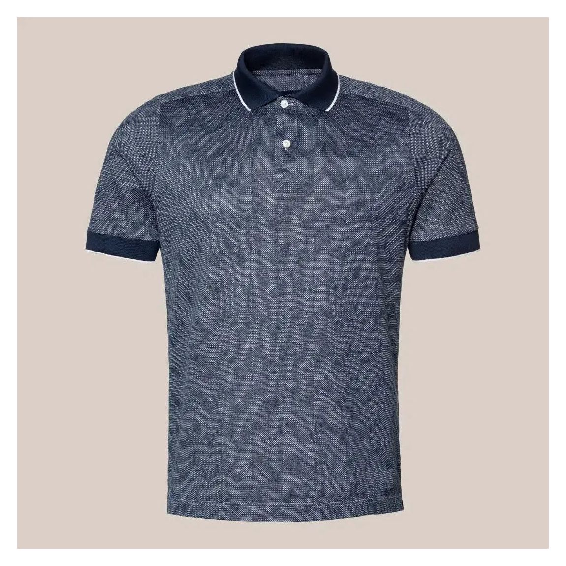 Eton Dark Blue and White Zig-Zag Weave Polo Shirt - Regular Fit main product photo