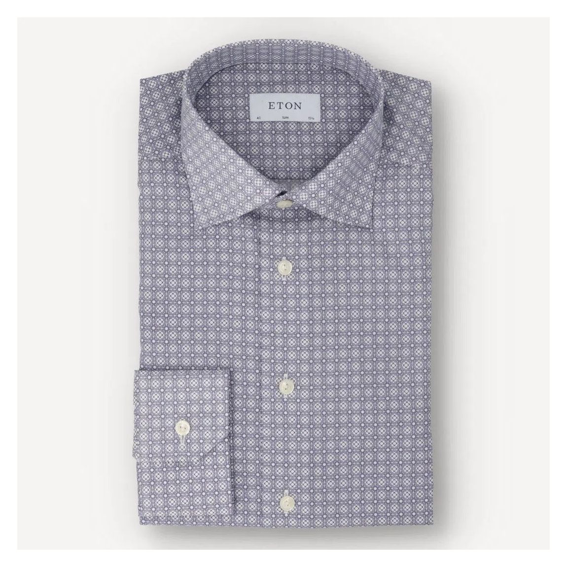 Eton Slim Fit Floral Tile Shirt in Mid Blue - Stylish and Versatile main product photo