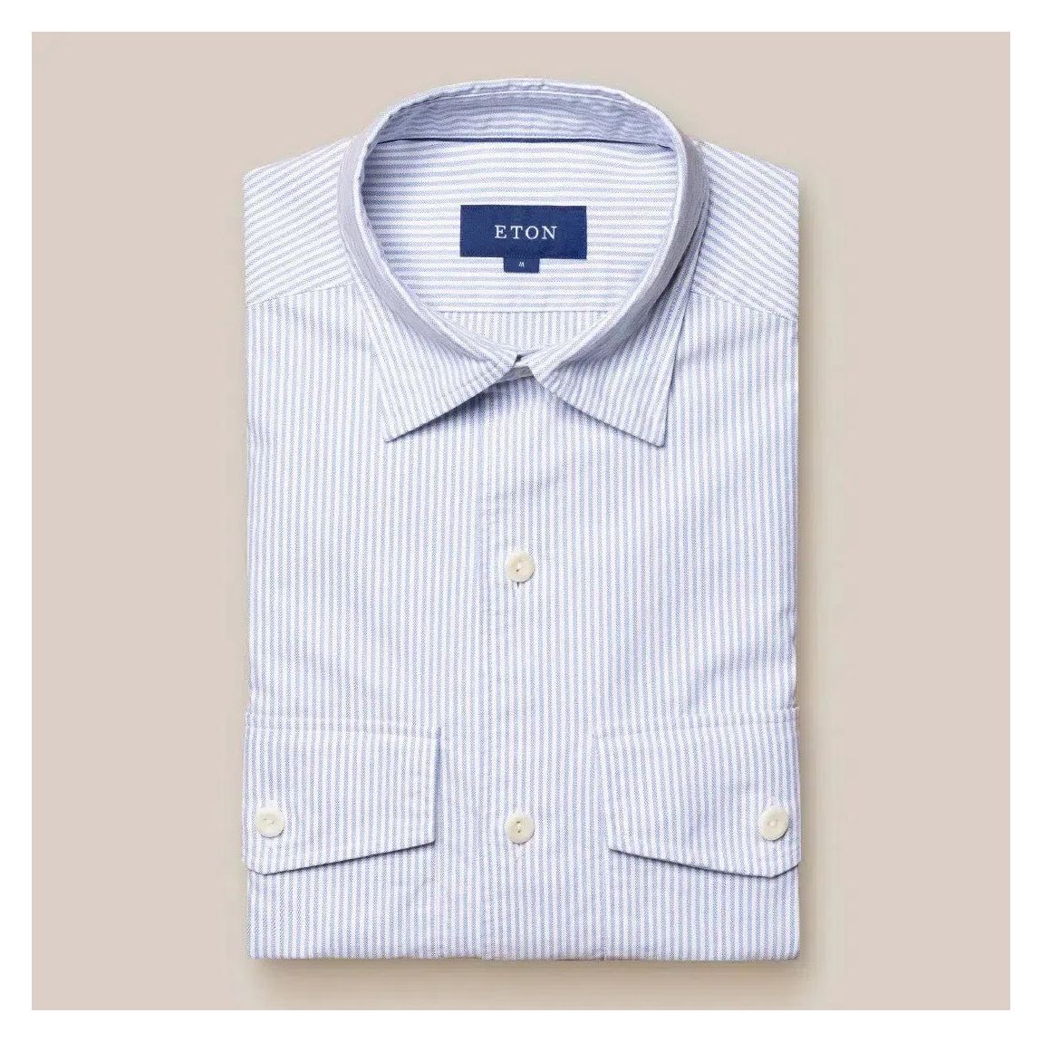 Men's Classic Fit Mid Blue Stripe Shirt - Casual Elegance main product photo