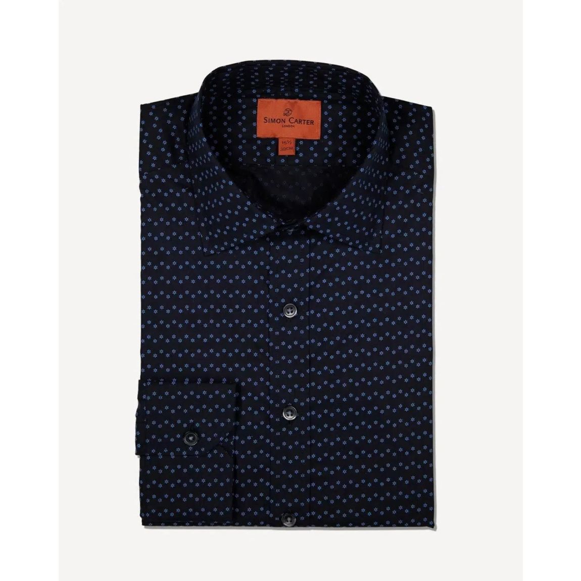 Simon Carter Navy Blue Tailored Fit Micro Flower Shirt for Men main product photo
