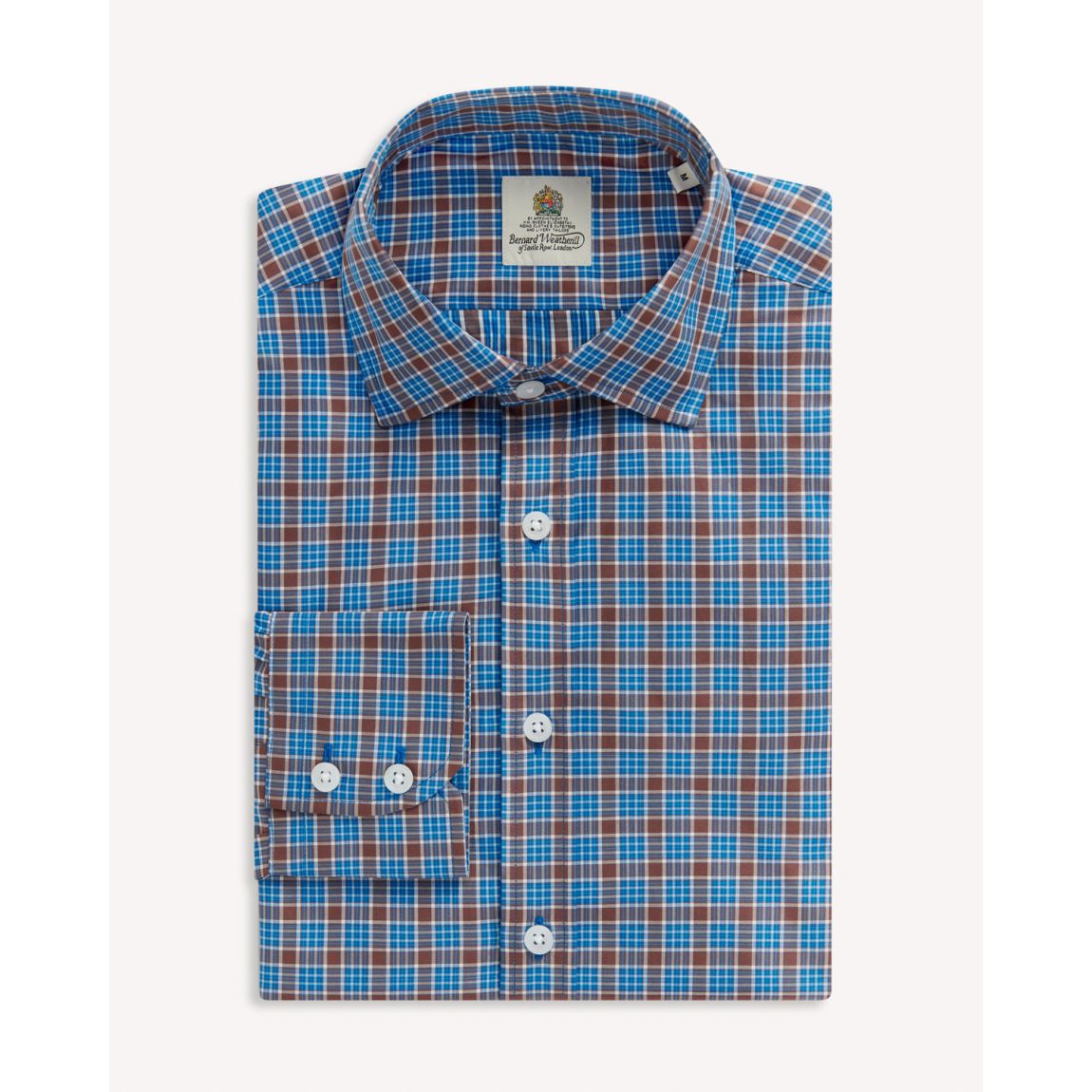 Bernard Weatherill Country Check Cotton Shirt in Brown and Blue main product photo