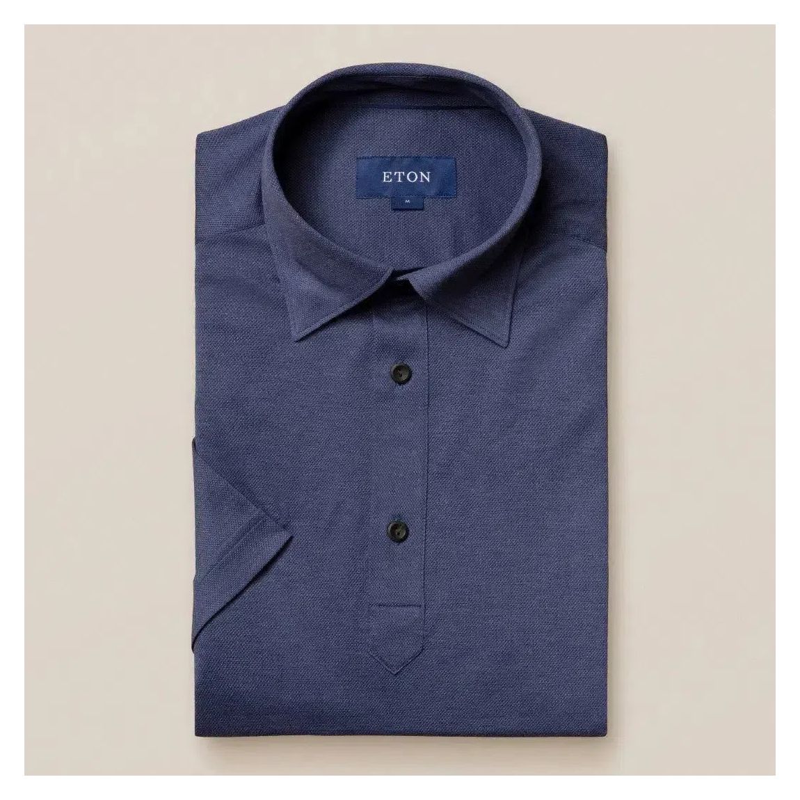 Men's Slim Fit Dark Blue Knitted Short Sleeve Shirt main product photo