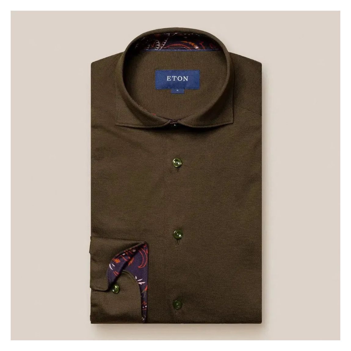 Eton Dark Green Slim Fit Floral Trim Shirt for Men main product photo