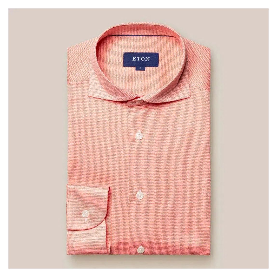 Eton Classic Fit Micro Houndstooth Shirt in Orange and White main product photo