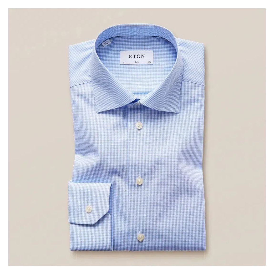 Eton Light Blue and White Slim Fit Micro Gingham Shirt main product photo