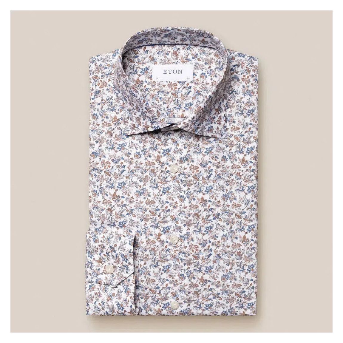 Eton Beige Slim Fit Poplin Floral Shirt - Luxury Cotton main product photo