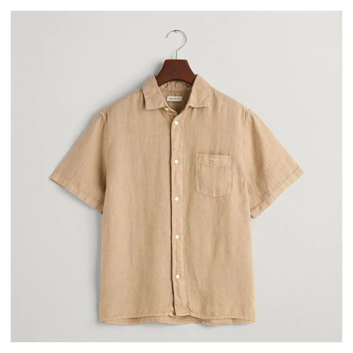 Coffee Relaxed Linen Short Sleeve Shirt main product photo