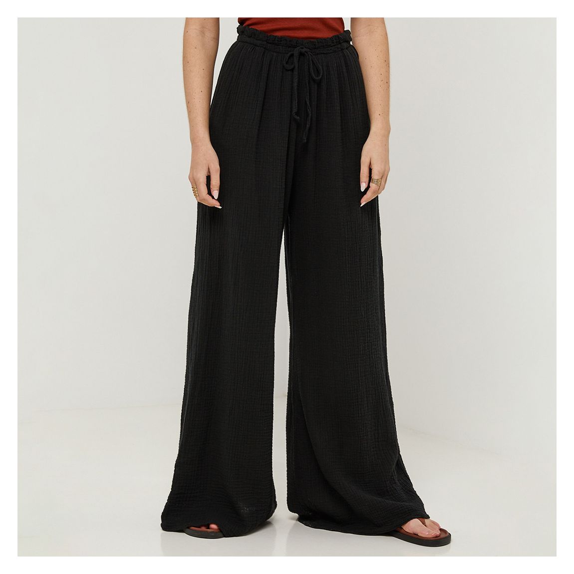 Black Wide Leg Linen Trousers main product photo