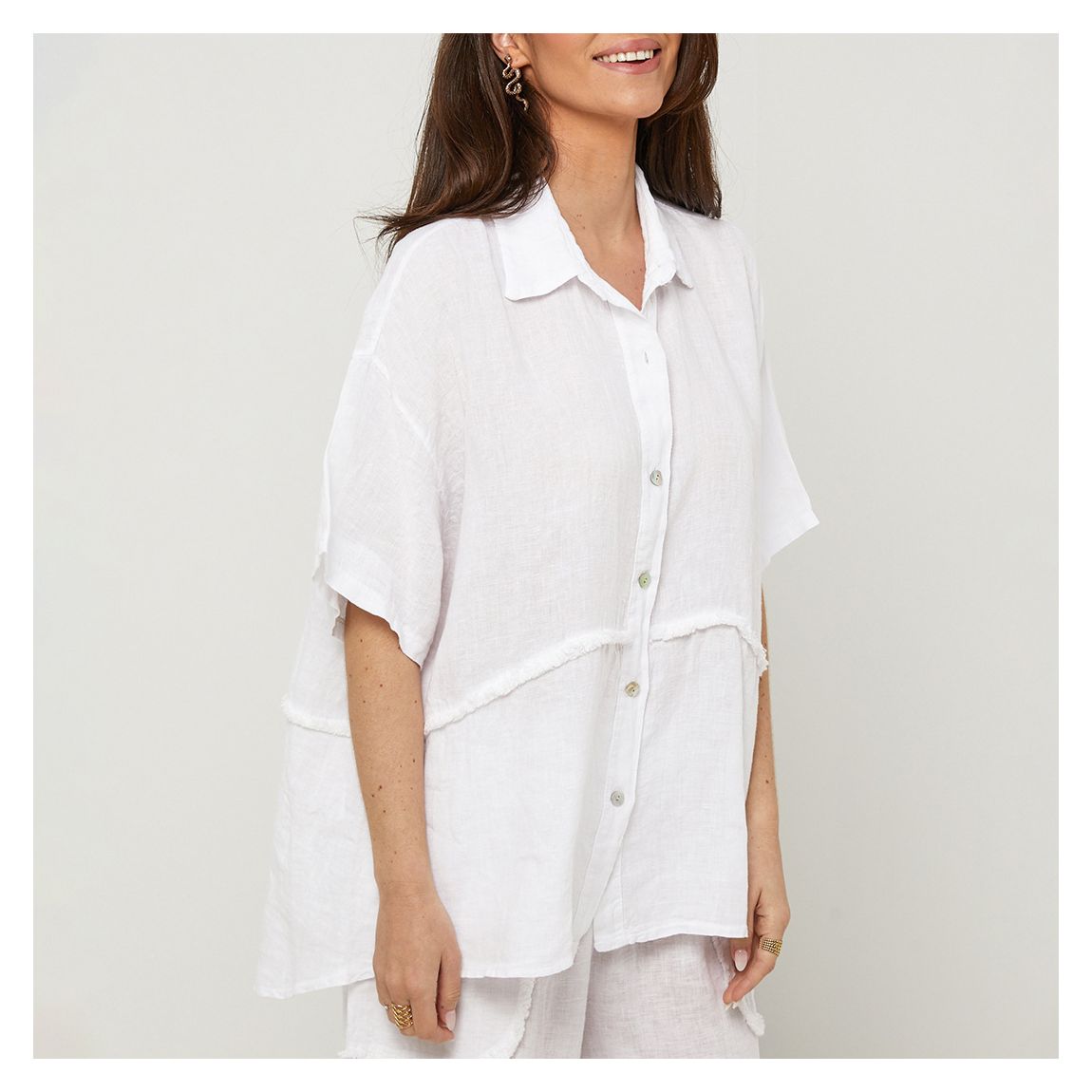 White Button Up Linen Shirt main product photo