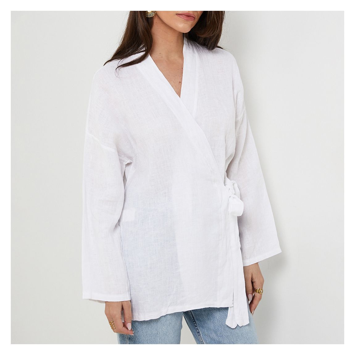 White Tie Up Linen Blouse main product photo