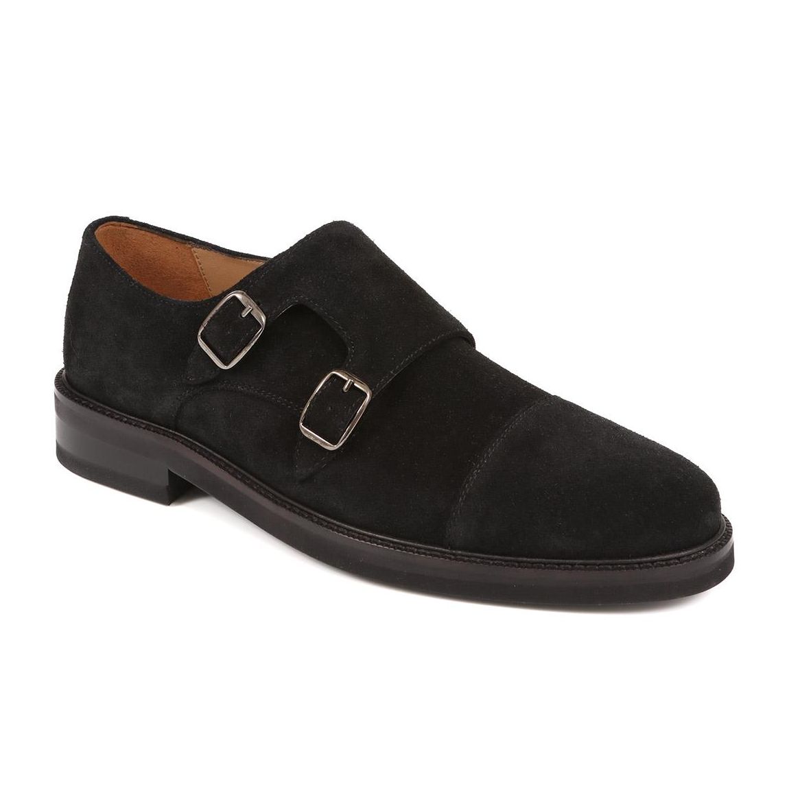 Men's Black Suede Oliver Double Strap Monk Shoes main product photo