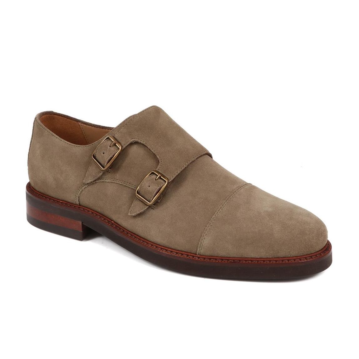 Men's Olive Suede Oliver Double Strap Monk Shoes main product photo