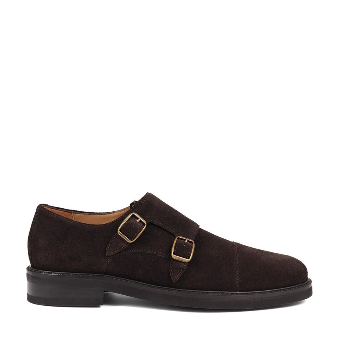 Men's Dark Brown Suede Oliver Double Strap Monk Shoes main product photo