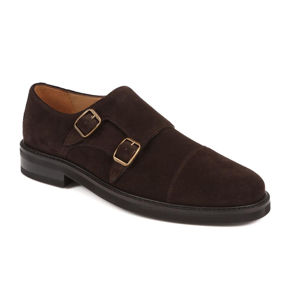 Men's Dark Brown Suede Oliver Double Strap Monk Shoes main product photo