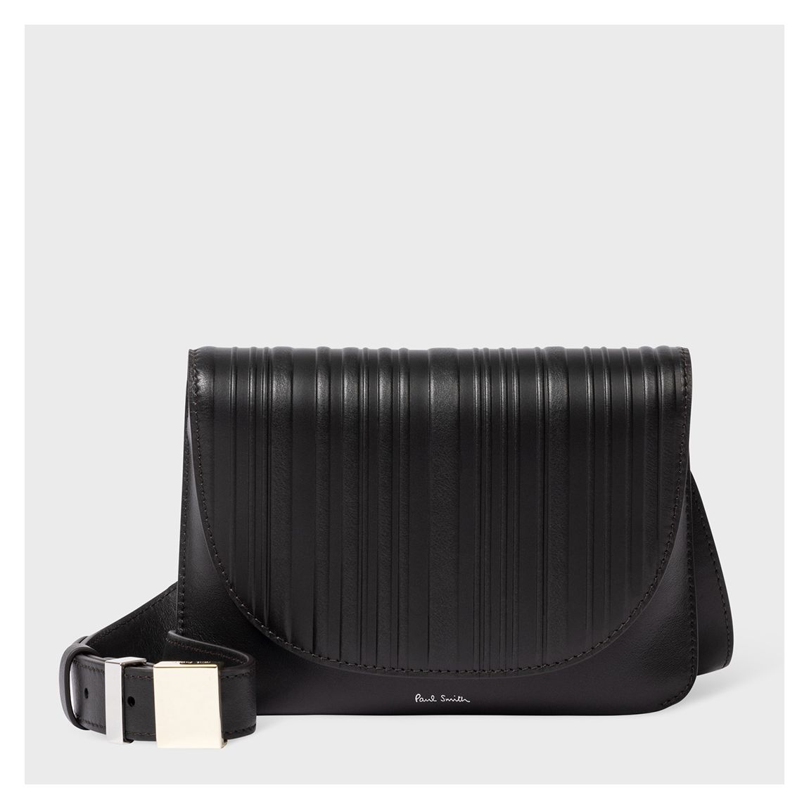 Black Leather Textured Foldover Handbag main product photo