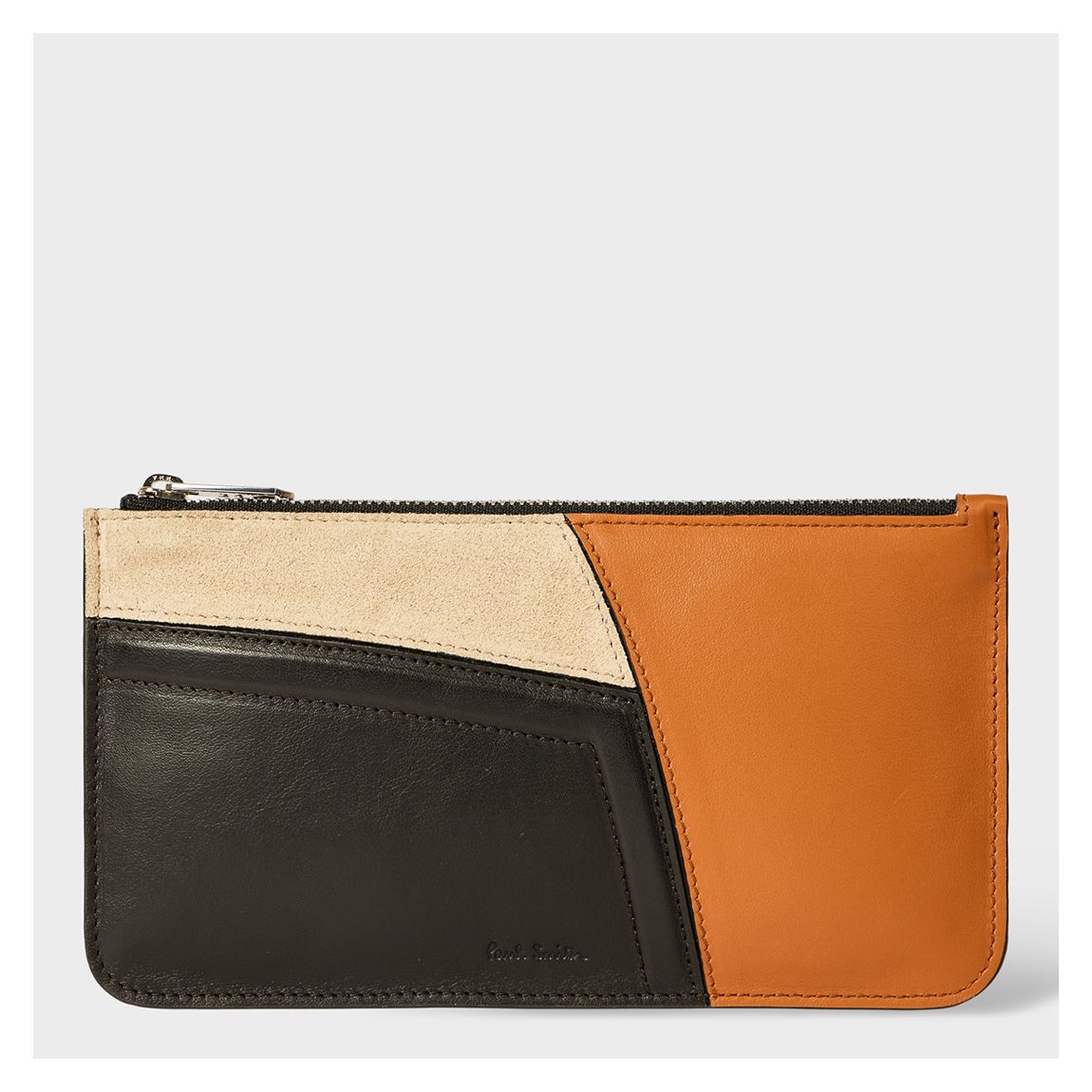 Brown/Beige Colourblock Leather Clutch Purse main product photo