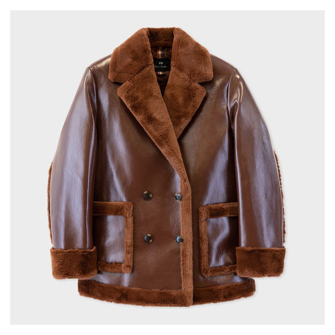 Brown Leather Fluffy Aviator Jacket main product photo